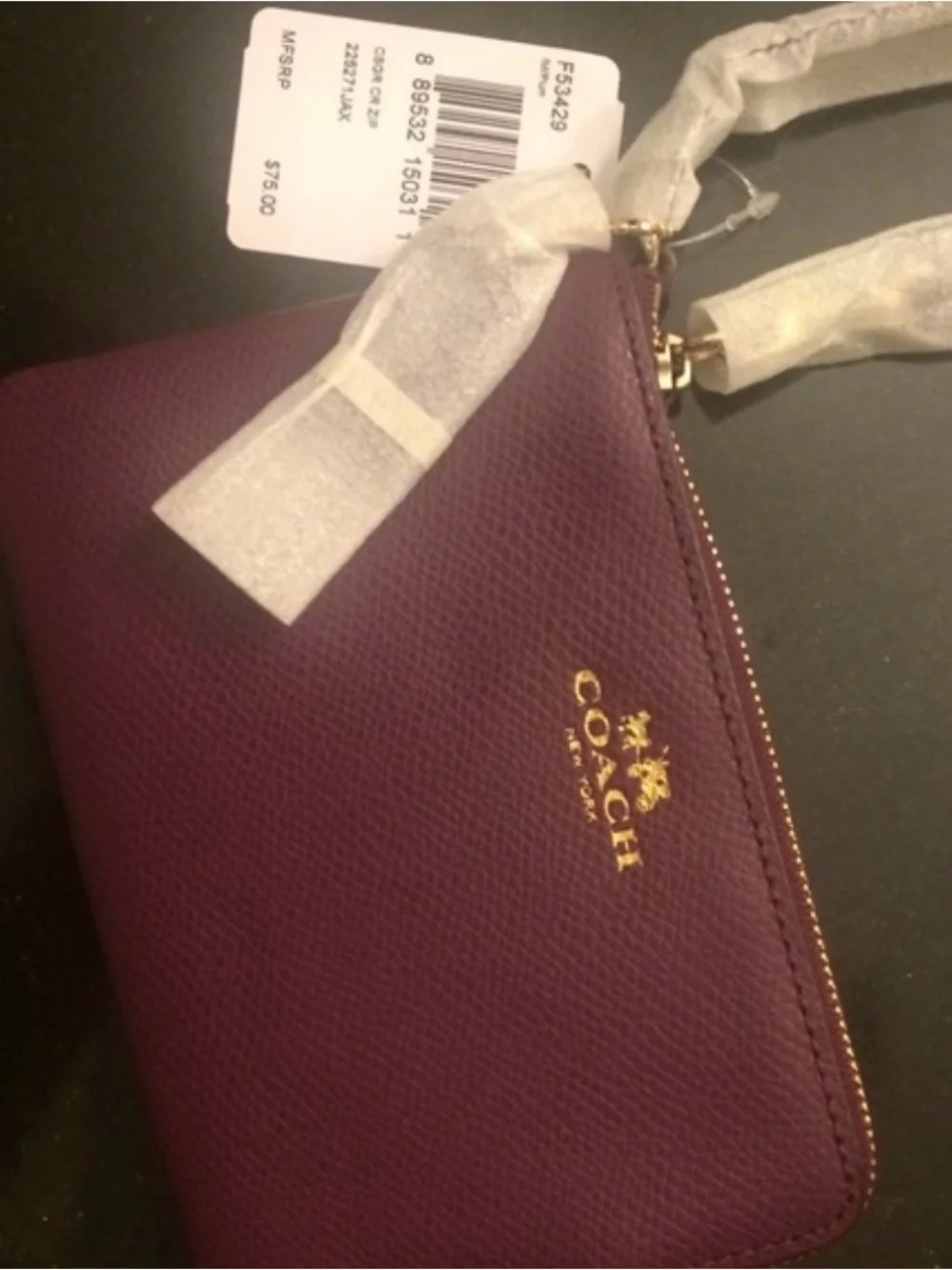 Coach Plum Leather Wristlet Clutch with Gold Hardware